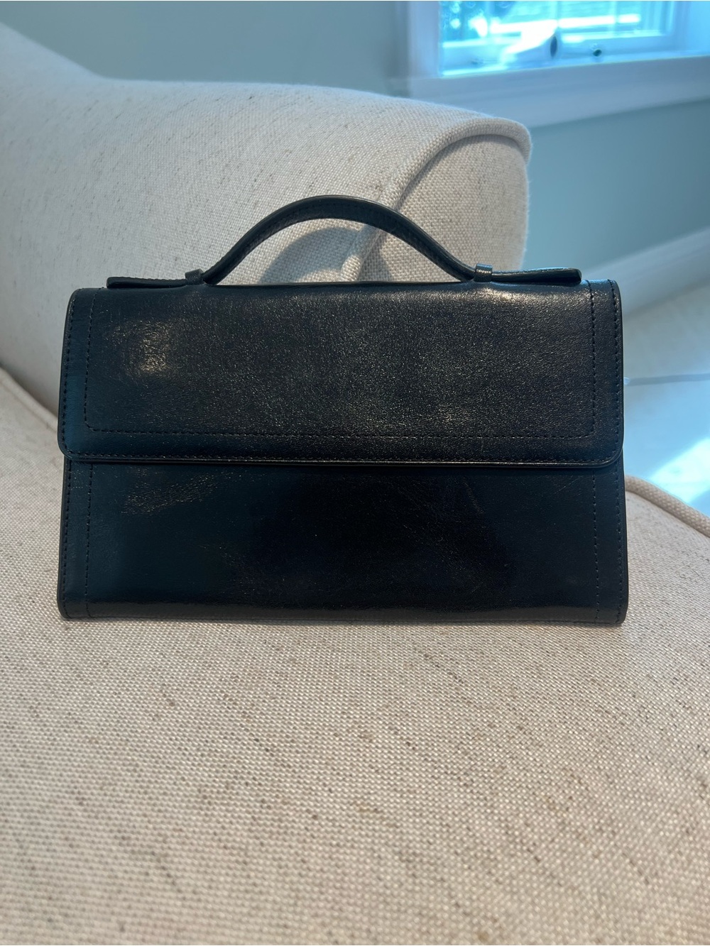 NWT Vintage MONSAC Original Black Leather East West Evening Clutch Bag Handle